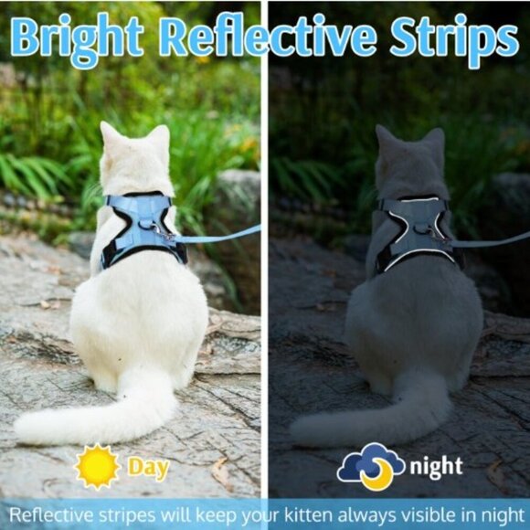 CAT HARNESS AND LEASH SET ADJUSTABLE BLUE MEDIUM - Picture 3 of 13